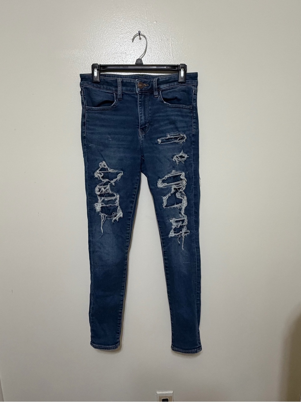 American Eagle Outfitters Dark Blue Ripped Skinny Jeans
